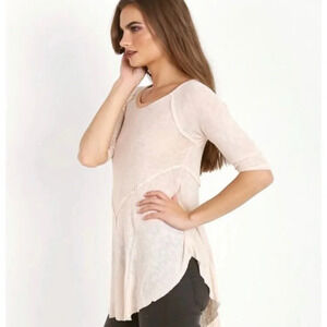 FREE PEOPLE Intimately Free  Weekender Fringe Layering Tee Pink and Tan Size M